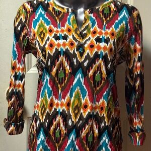Jones New York ~ Women’s ~ Top ~ Large ~ Blouse ~ Aztec Print ~ Long Sleeve